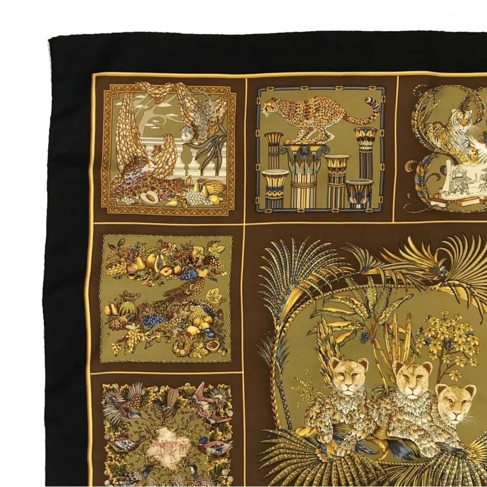 Ferragamo Silk Brown and Black Animal Print Scarf - Picture 2 of 8